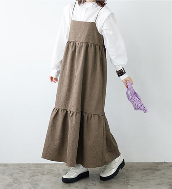 GeeRA（ジーラ）の「ふくれジャカードキャミワンピース（その他ワンピース）」｜モカ