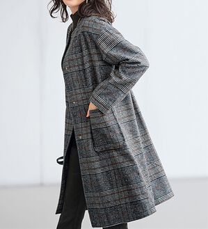 BELLUNA（ベルーナ）の「ウール調チェック柄ノーカラーコート（ロングコート）」｜グレンチェック