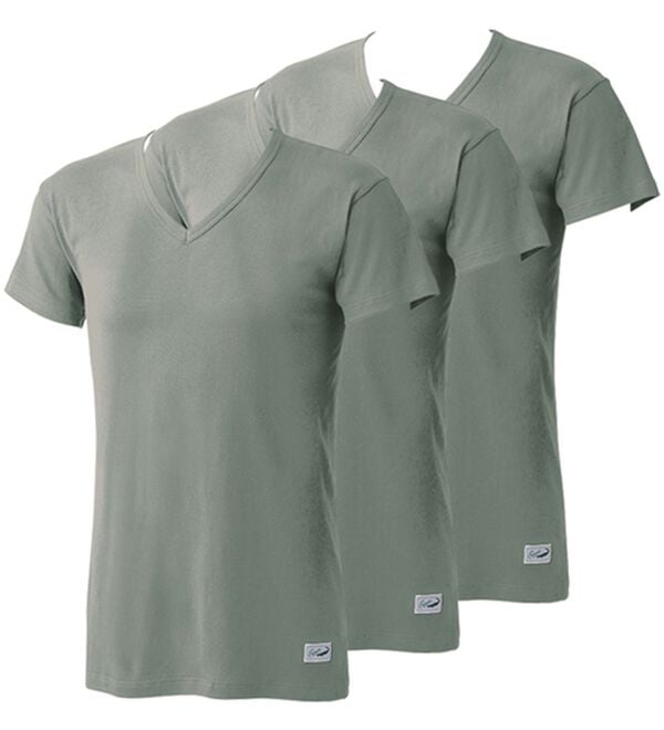 「【３枚組】＜クロコダイル＞夏用さらっと着心地の綿１００％インナー（メンズ肌着・インナーウェア）」｜グレー3枚組 半袖V首