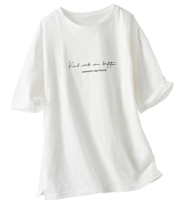 BELLUNA（ベルーナ）の「汗ジミ対策！よれない大人のプリントＴシャツ（Tシャツ）」｜オフ白ロゴ