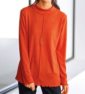 BELLUNA（ベルーナ）の「シアー楊柳素材ハイネックプルオーバー（カットソー）」｜オレンジ