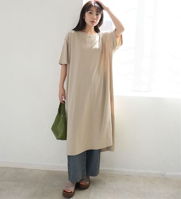 A HAPPY MARILYN（アハッピーマリリン）の「【Ｌ～１０Ｌ】選べる２丈！綿１００％ストンと楽ちん！着心地さらりゆるＴワンピース＆チュニック（チュニック）」｜詳細画像