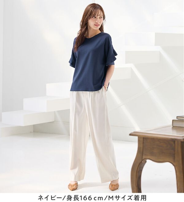 alotta（アロッタ）の「【４つの機能付】ひんやりフリル袖ブラウスＴシャツ（ブラウス）」｜詳細画像