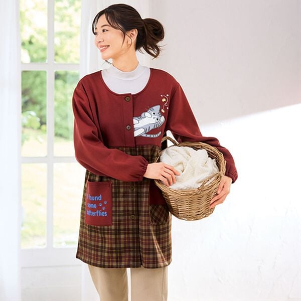 LAVIENNE（ラヴィエンヌ）の「【３枚組】ネコちゃんが可愛い裏起毛かっぽう（エプロン）」｜詳細画像