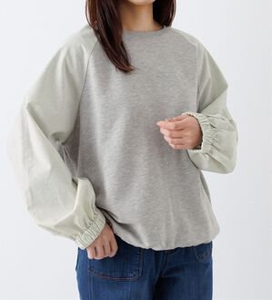 Viola e Viola（ヴィオラ エ ヴィオラ）の「綿混ミニ裏毛ストライプ切替トップス（カットソー）」｜グレー系