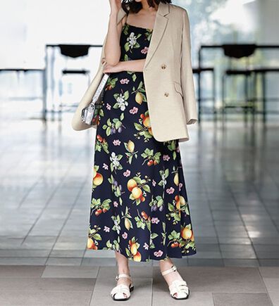 RANAN（ラナン）の「トロピカルプリントギャザーキャミワンピ（プリントワンピース）」