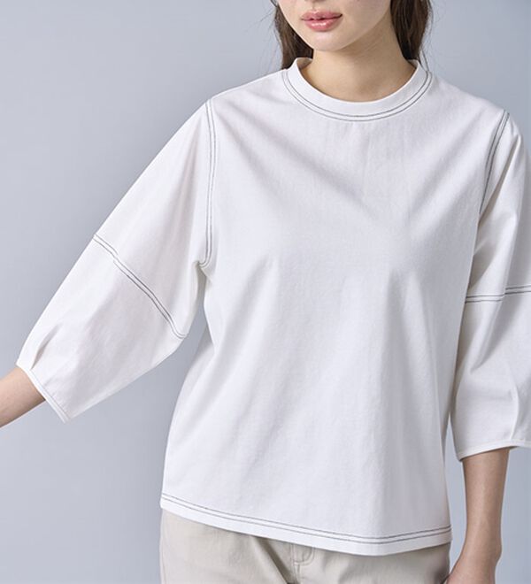 BELLUNA（ベルーナ）の「ヒンヤリ！袖デザイン配色ステッチプルオーバー（カットソー）」｜詳細画像