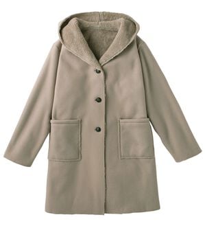 「フード付き裏ボアコート（ハーフコート）」｜ベージュ