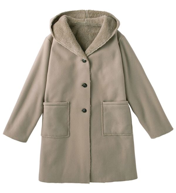 「フード付き裏ボアコート（ハーフコート）」｜ベージュ