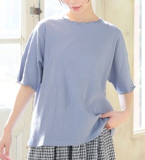 A HAPPY MARILYN（アハッピーマリリン）の「【大きいサイズ】【Ｌ～８Ｌ／選べる袖丈】綿タッチで極上の着心地！テレコリブトップス（カットソー）」｜ブルー(ﾀｸﾞﾌﾞﾙｰｸﾞﾘｰﾝ)