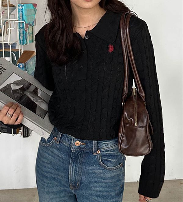 RANAN（ラナン）の「＜Ｕ．Ｓ．Ｐ＞刺繍長袖ケーブルポロニット（ニット・セーター）」｜詳細画像