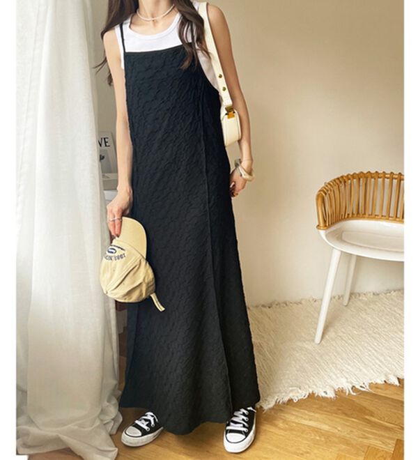 GeeRA（ジーラ）の「ぽこぽこカットジャカードキャミワンピース（その他ワンピース）」｜ブラック