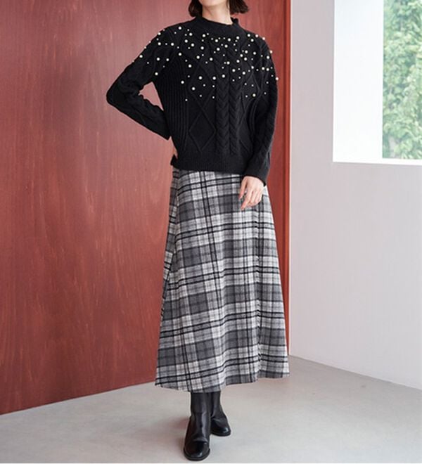 RANAN（ラナン）の「ケーブル使いパール調ビーズニットプルオーバー（ニット・セーター）」｜詳細画像