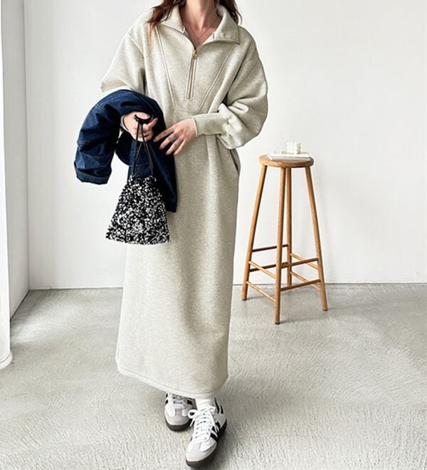 GeeRA（ジーラ）の「ハーフジップハイネック裏起毛ワンピース（カットソーワンピース）」｜詳細画像