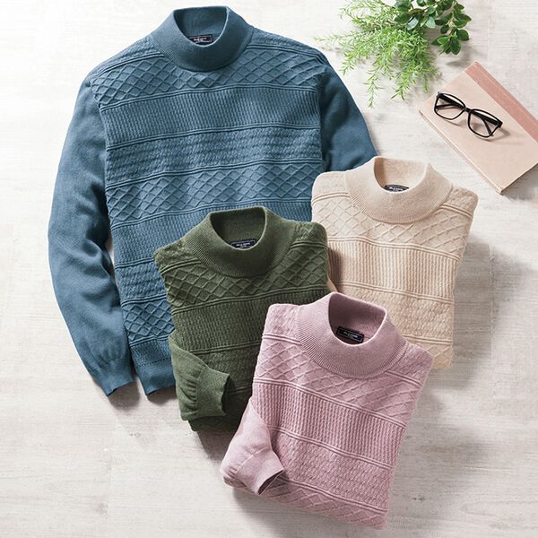 「コットンシルク編地柄セーター（メンズニット・セーター）」｜詳細画像