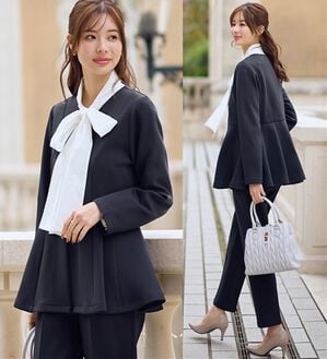 GeeRA（ジーラ）の「【２点セット】ペプラムジャケットテーパードパンツセットアップスーツ（パンツスーツ）」｜ネイビー