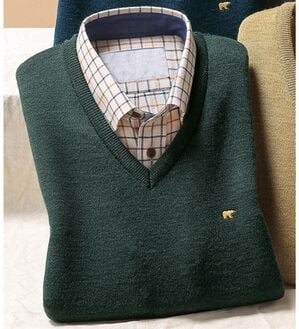 「＜ゴールデンベア＞国産上質ニットベスト（メンズベスト）」｜ダークグリーン
