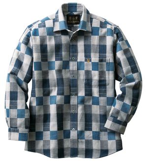 「＜キンロック＞日本製　パッチワークふわふわ起毛シャツ（メンズシャツ）」｜ネイビー系