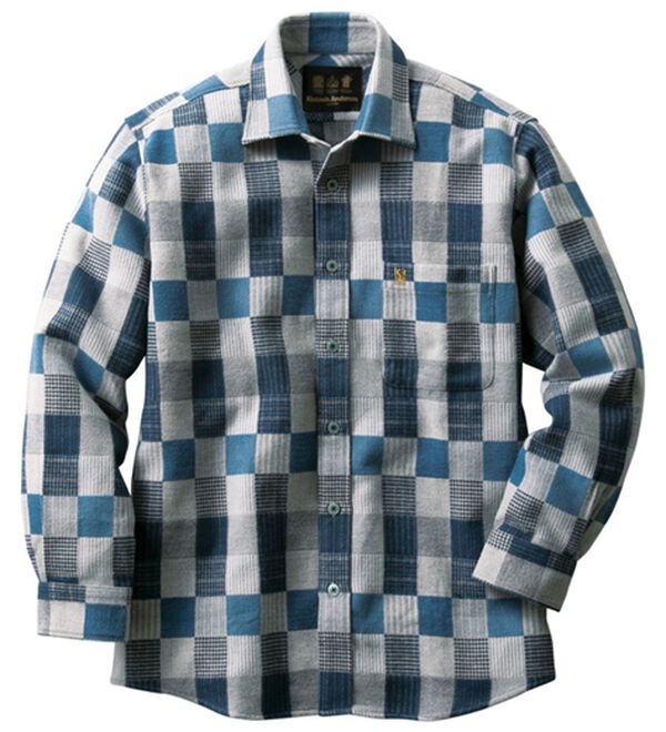 「＜キンロック＞日本製　パッチワークふわふわ起毛シャツ（メンズシャツ）」｜ネイビー系