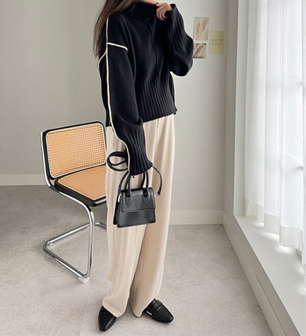 バイカラーラインタートルニット - ベルーナ【公式】