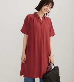 BELLUNA（ベルーナ）の「レーヨンナイロン素材切替ワンピース（その他ワンピース）」｜レッド