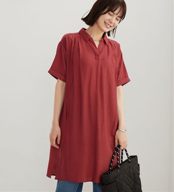 BELLUNA（ベルーナ）の「レーヨンナイロン素材切替ワンピース（その他ワンピース）」｜レッド