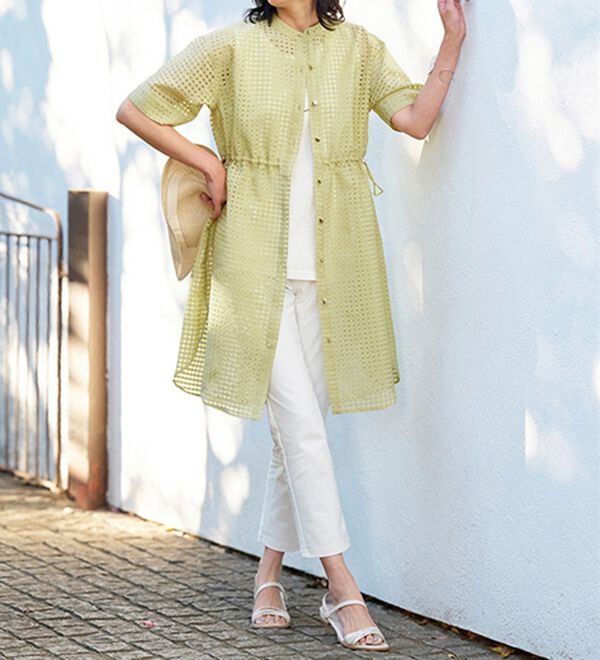 BELLUNA（ベルーナ）の「シアーチェック大人顔ロング丈シャツ（シャツワンピース）」｜詳細画像