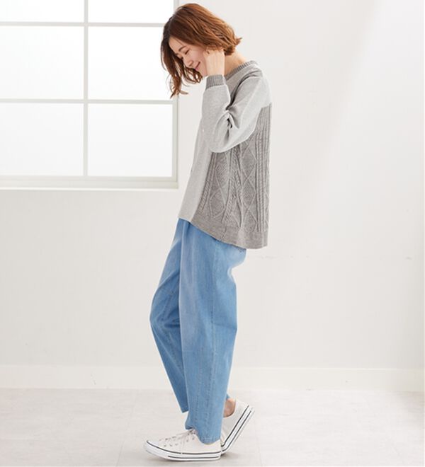 BELLUNA（ベルーナ）の「ケーブル柄ニット切替プルオーバー（カットソー）」｜詳細画像