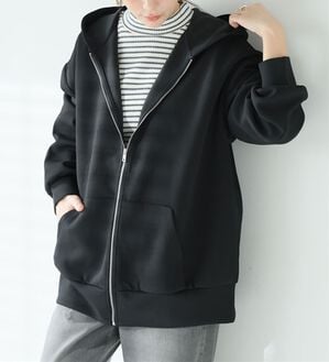 A HAPPY MARILYN（アハッピーマリリン）の「【Ｌ～６Ｌ】なめらかさらり美人なダンボールジップパーカースウェット（パーカー）」｜ブラック