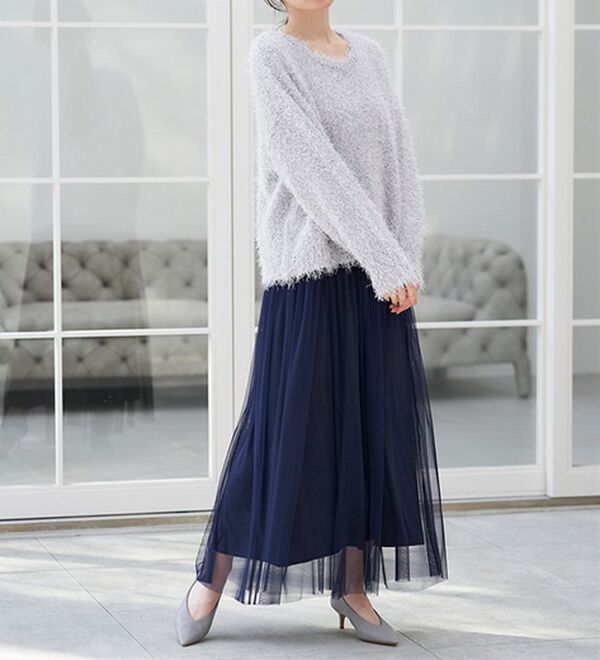 RANAN（ラナン）の「ふわっと可愛いフリルギャザーチュールスカート（ロングスカート）」｜詳細画像