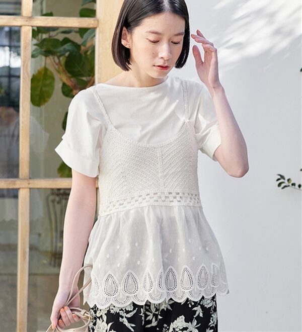 Viola e Viola（ヴィオラ エ ヴィオラ）の「【接触冷感】綿１００％前後２ＷＡＹタックトップス　さらひやりコットン（カットソー）」｜詳細画像