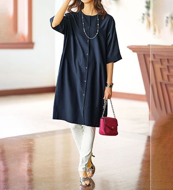 BELLUNA（ベルーナ）の「すっぽり体型カバー！麻調２ｗａｙワンピース（その他ワンピース）」｜詳細画像