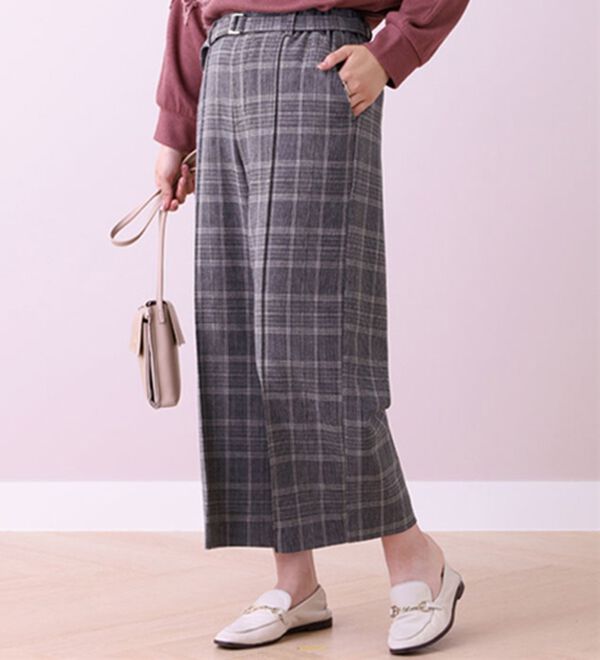 BELLUNA（ベルーナ）の「ストレッチ素材ワイドパンツ（ワイドパンツ・ガウチョ）」｜グレンチェック