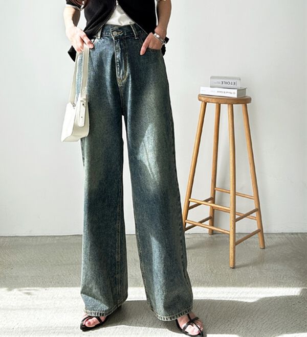 GeeRA（ジーラ）の「美脚見え！２ボタンウエストワイドデニムパンツ（フルレングスパンツ）」｜詳細画像