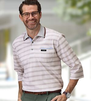 「＜ダンロップ・リファインド＞吸汗速乾チェック柄７分袖ポロシャツ（メンズポロシャツ）」｜詳細画像