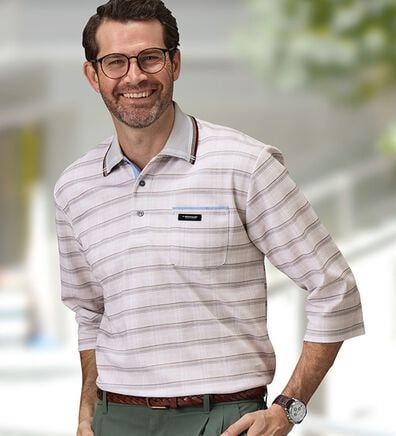 「＜ダンロップ・リファインド＞吸汗速乾チェック柄７分袖ポロシャツ（メンズポロシャツ）」