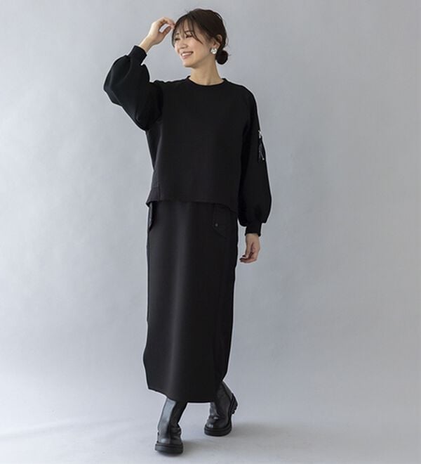 BELLUNA（ベルーナ）の「【ＳＭＡＲＴ　ＥＣＯ　ＪＥＲＳＥＹ】異素材切替スカート（ロングスカート）」｜詳細画像