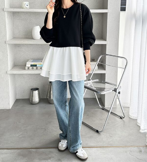 GeeRA（ジーラ）の「レイヤード風ペプラムスウェット（カットソー）」｜詳細画像