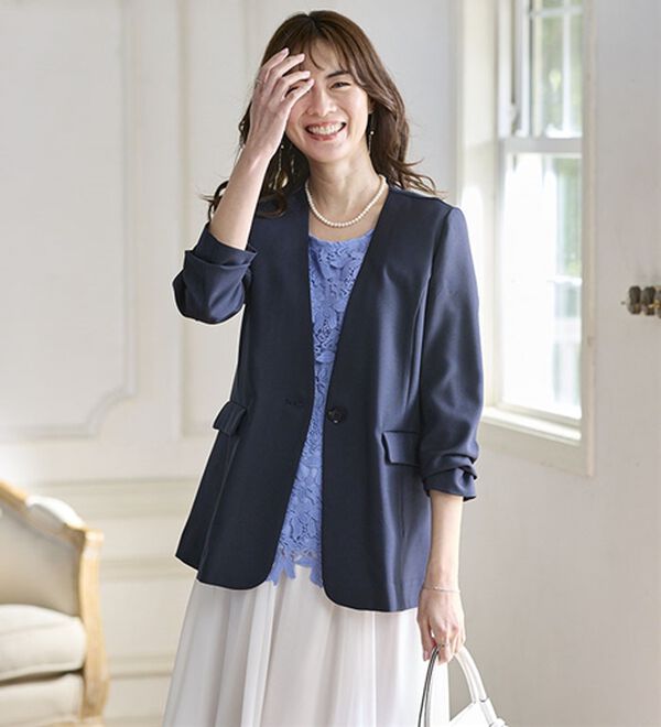 BELLUNA（ベルーナ）の「＜楽スタフィット＞【夏用】ノーカラージャケット（ノーカラージャケット）」｜詳細画像