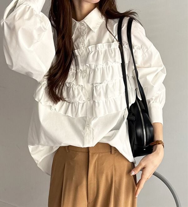 GeeRA（ジーラ）の「フリルドッキングオーバーサイズシャツ（シャツ）」｜詳細画像