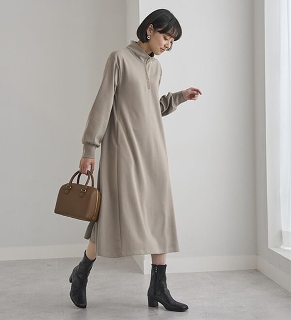 BELLUNA（ベルーナ）の「ポケット付ハーフジップフレアーワンピース（カットソーワンピース）」｜詳細画像