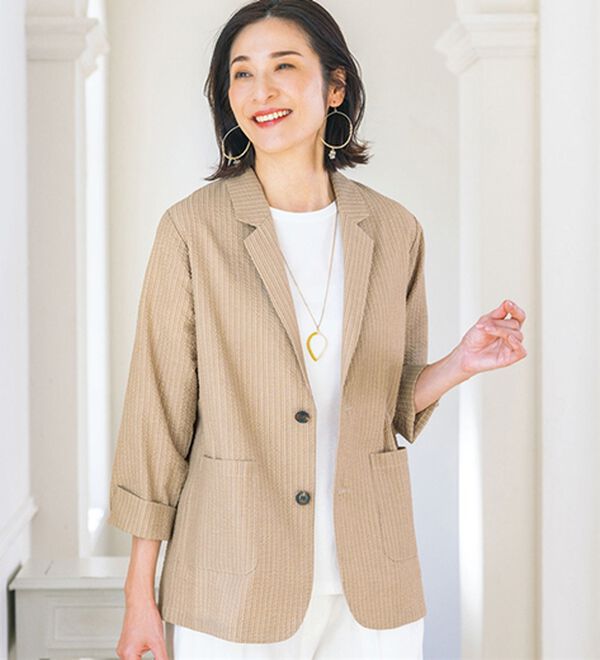 ルフラン（ルフラン）の「＜ｆｕ－ｕ＞洗える綿混サッカー素材ジャケット（その他ジャケット）」｜ベージュ系