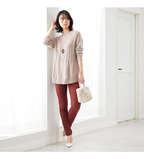 BELLUNA（ベルーナ）の「パッチワーク調ケーブルニットチュニック（チュニック）」｜詳細画像