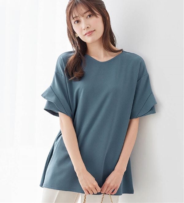 alotta（アロッタ）の「【４つの機能付】ひんやりフリル袖Ｔシャツチュニック（チュニック）」｜詳細画像
