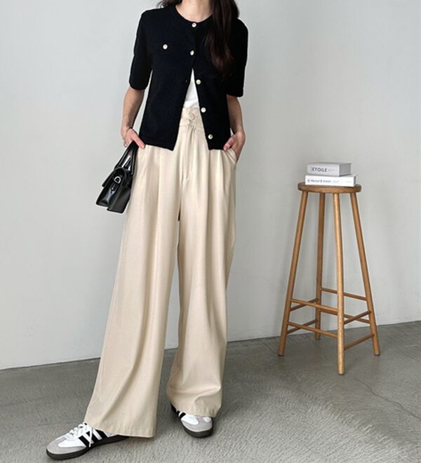 GeeRA（ジーラ）の「着心地抜群！ハイウエストダブルタックワイドパンツ（フルレングスパンツ）」｜詳細画像