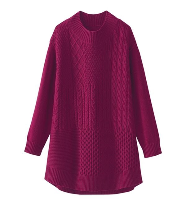 BELLUNA（ベルーナ）の「パッチワーク調ケーブルニットチュニック（チュニック）」｜詳細画像