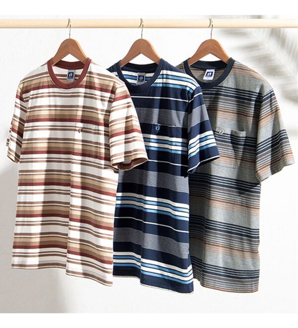 「＜ハンテン＞マルチボーダーＴシャツ（メンズＴシャツ）」｜詳細画像