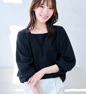 alotta（アロッタ）の「大人上品スクエアネックパフ袖裏起毛ブラウス（カットソー）」｜詳細画像