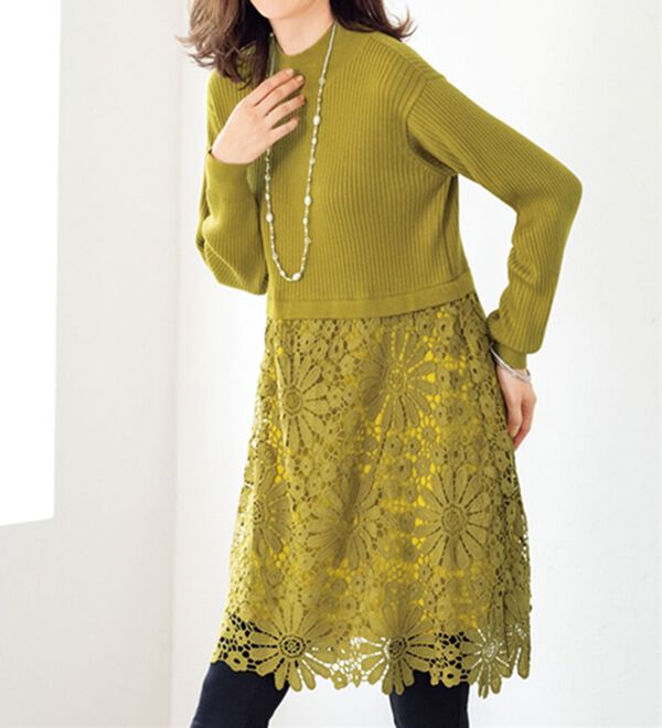 ルフラン（ルフラン）の「花レース切替ニットチュニック（チュニック）」｜詳細画像