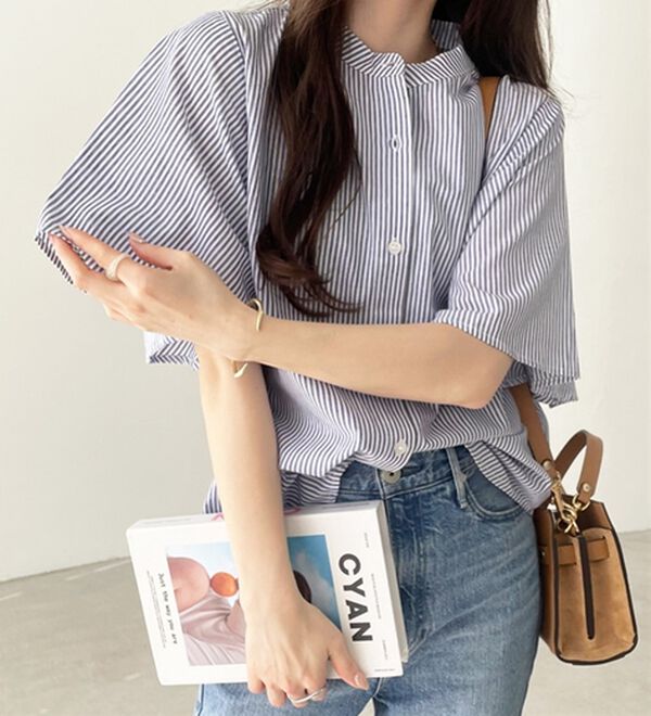 GeeRA（ジーラ）の「フレアー袖バンドカラーブラウス（ブラウス）」｜詳細画像